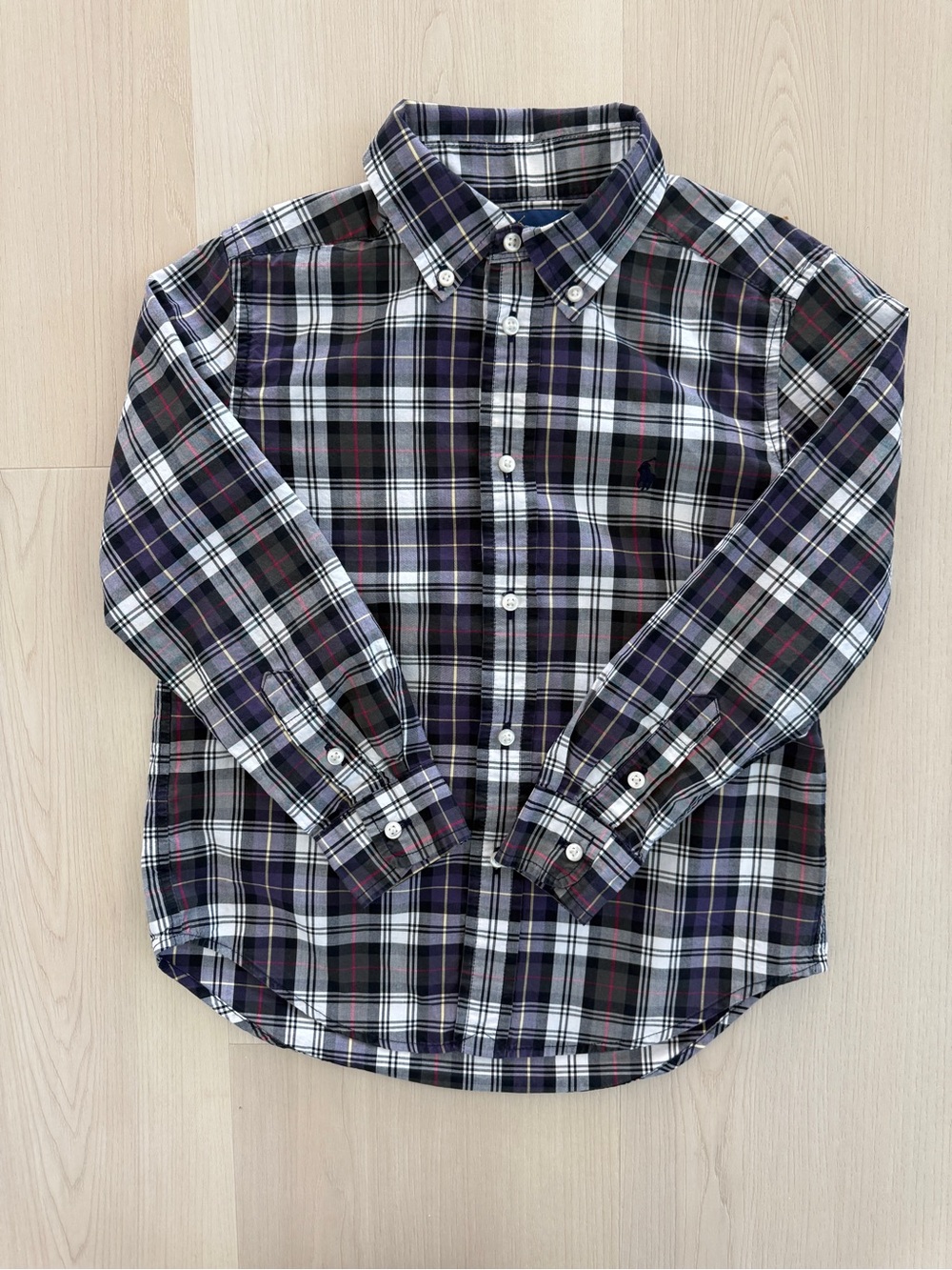Ralph Lauren Boys Fall Plaid Button-Down Shirt in Navy, White, Burgendy & Gray